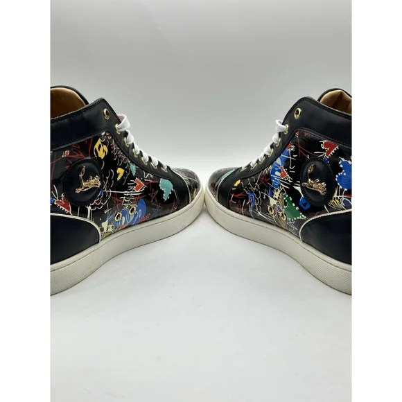Christian Louboutin Louis Junior Graffiti Print Black Leather High Top 44